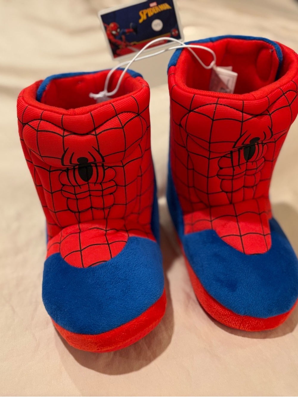 Spiderman Red and Blue Plush Kids Slipper Boots